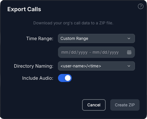 Export Calls Dialog