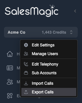 Export Calls Menu