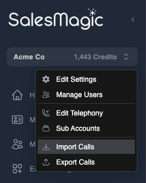 Import Calls Menu
