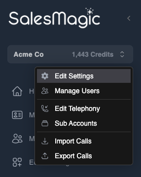 Open the Org settings