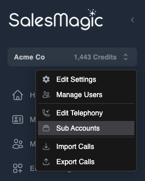 The Sub Accounts menu